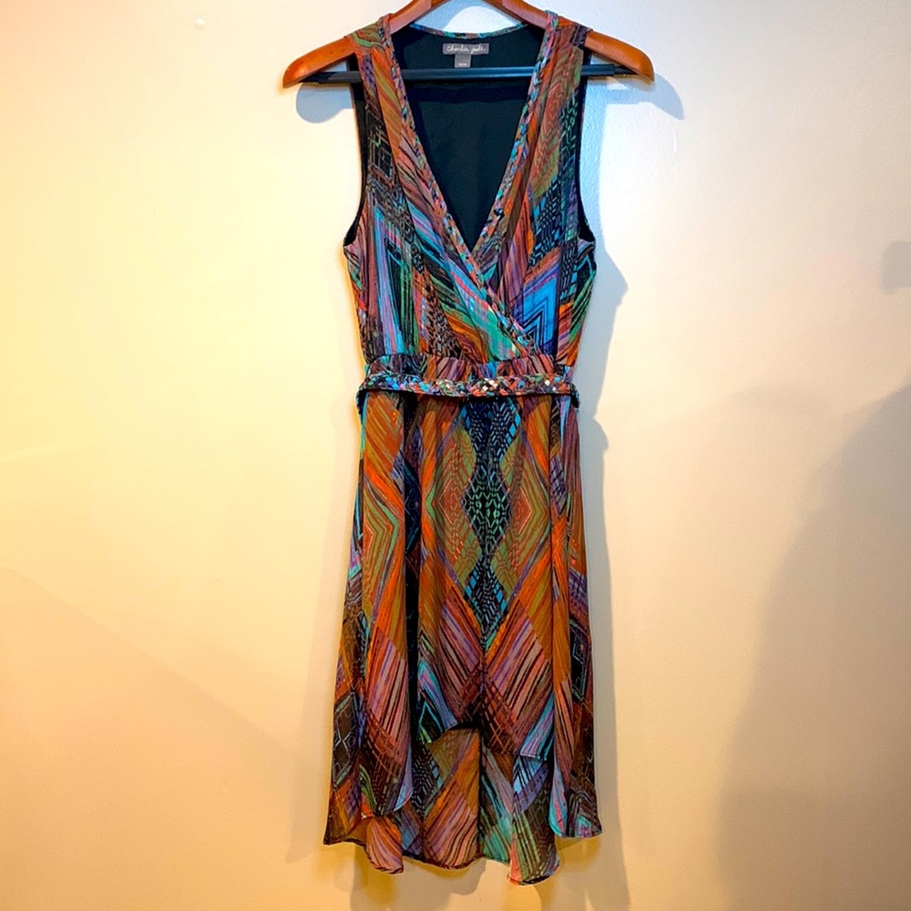Anthropologie Charlie Jade Peacock Print Dress M Silk Sleeveless